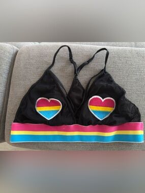 BodyRage Spencers Rainbow Pride Equality LGBTQ+ Heart Mesh Bralette Black L/XL